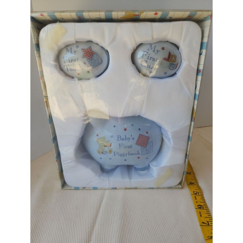 3 Piece Baby Essentials Keepsake Set Includes Blue‎ Glass Keepsake Containers